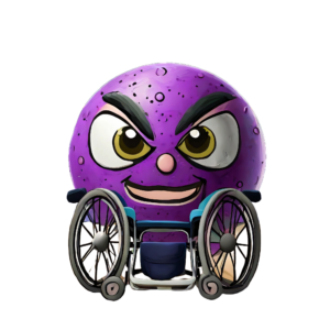 purple dodgeball in wheelchair